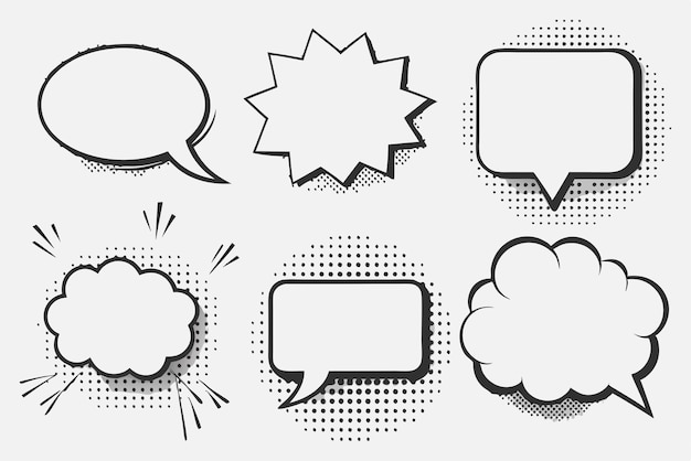 Vector de bolha de fala em estilo semitono conjunto Black and White Comic Burst Design