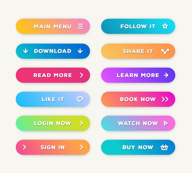 Vector de botão definido estilo de gradiente de moda com sombra isolada em fundo para site ui aplicativo móvel Chama à ação vetor de botão moderno 10 eps