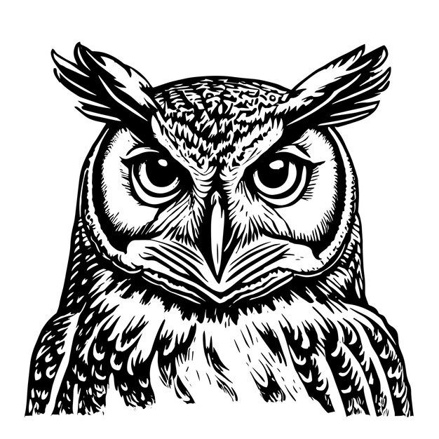 Vetor vector de cabeça de coruja ilustração detalhada de gravura