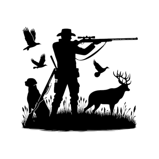 Vetor vector de caça ilustração vetorial de silhuetas de homem de caça