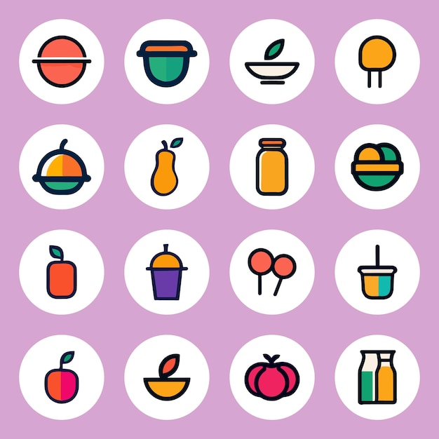 Vetor vector de coleção de ícones de logotipo de alimentos coloridos