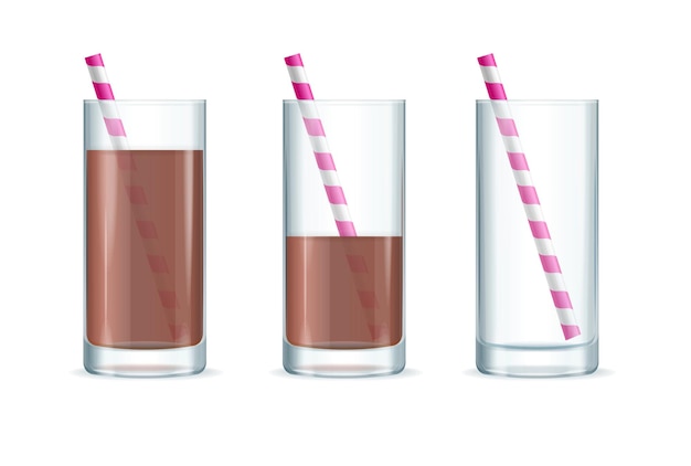 Vector de conjunto de vidro de coquetel de chocolate 3D realista e detalhado