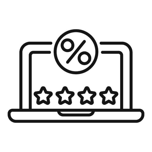 Vetor vector de contorno de ícones de marketing on-line de portátil programa de fidelização de revisão
