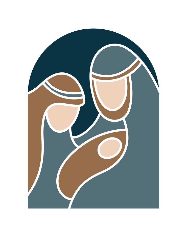 Vetor vector de cores de natal ícone cristão bebê jesus com maria e josé cenário de natividade religioso de l