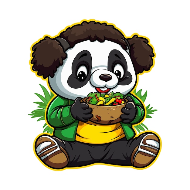 Vector de desenho animado comendo panda bonito