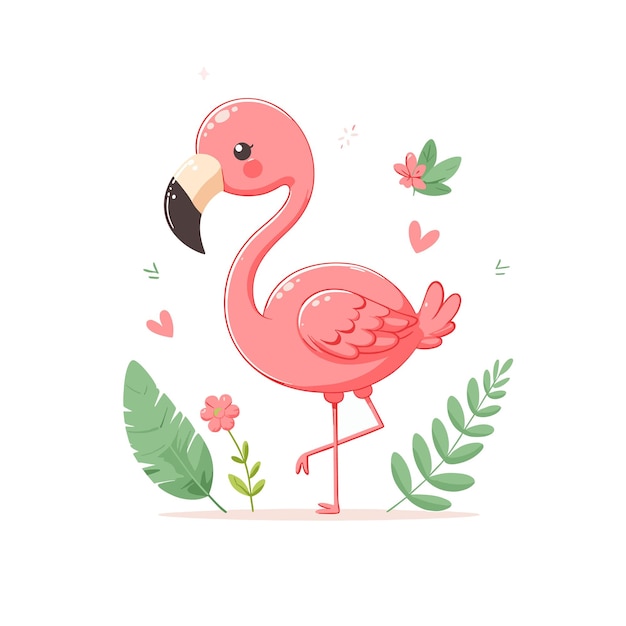 Vetor vector de desenho animado de flamingo bonito em fundo branco
