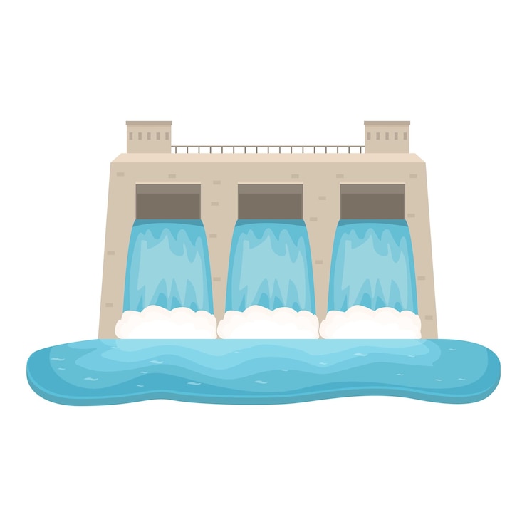 Vetor vector de desenho animado de ícone de fonte de energia estação hidrelétrica