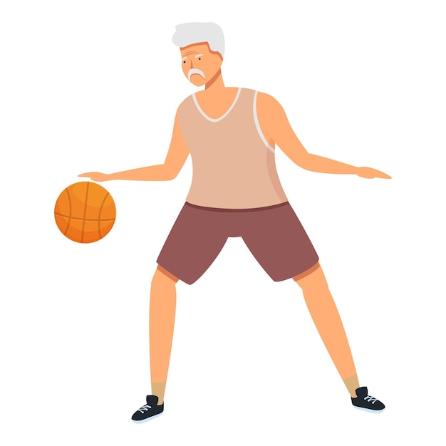 Vetor vector de desenho animado de ícone de jogador de basquete em movimento pessoa sênior