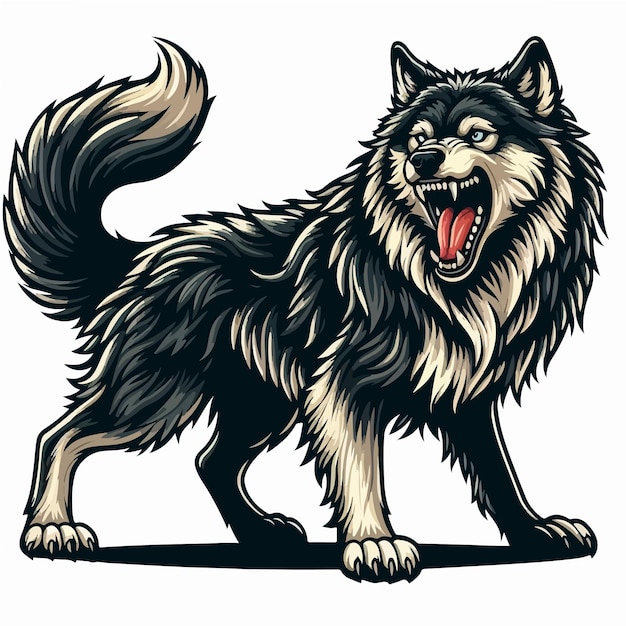 Vector de desenho animado de lobo bonito em fundo branco