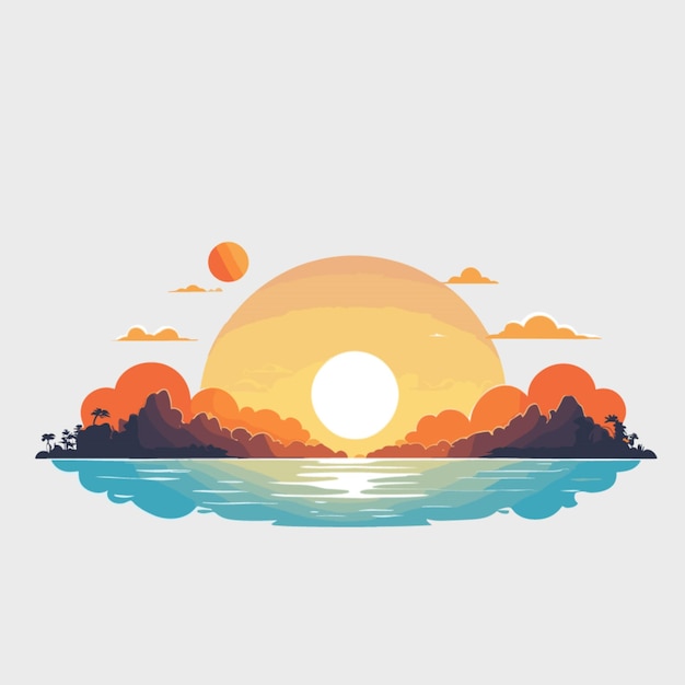 Vetor vector de desenho animado de pôr-do-sol em fundo branco