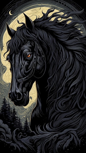Vetor vector de desenho de desenho animado de cavalo preto