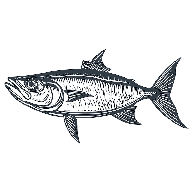 Vetor vector de desenho de gravura em madeira de mackerel