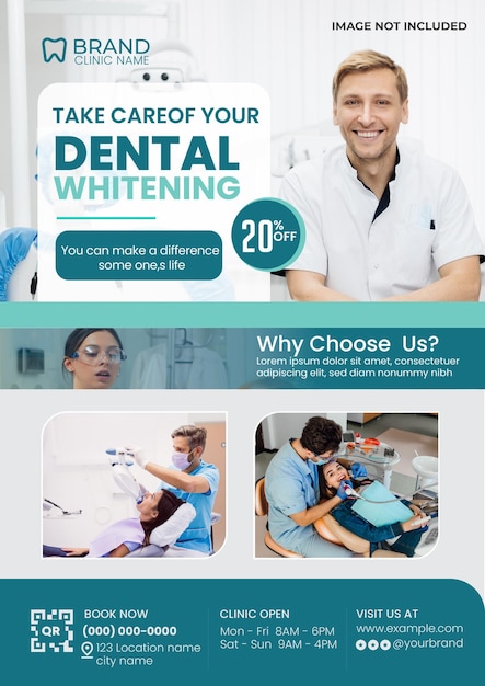 Vector de design de cartazes de tratamento médico para clínicas dentárias