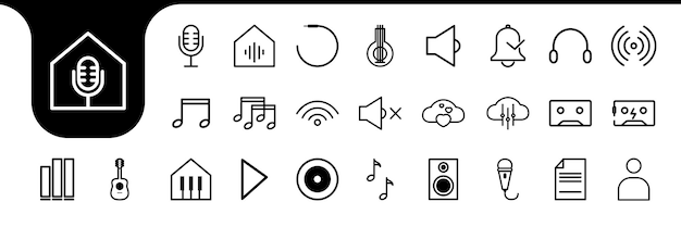 Vetor vector de design de coleção de ícones de linha de gravação de estúdio