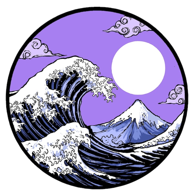 Vector de design de logotipo japonês wave and sun