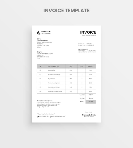 Vector de design de modelo de fatura corporativa minimalista
