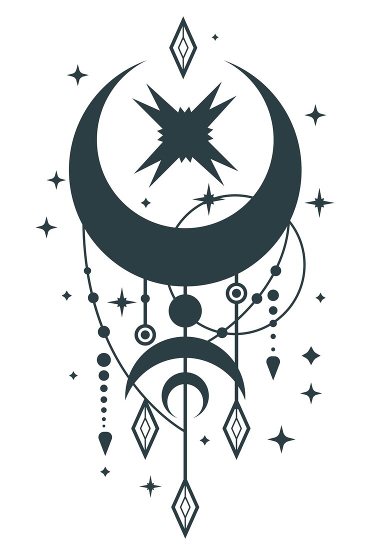 Vector de design de tatuagem boho místico celestial da lua