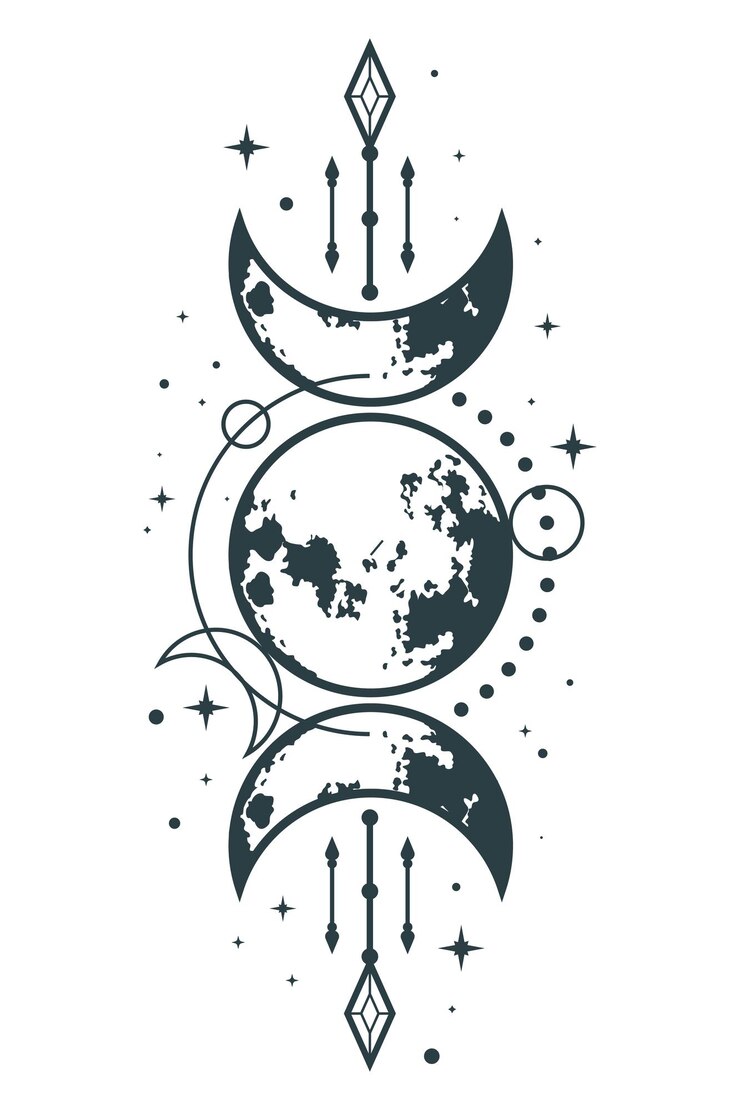Vetor vector de design de tatuagem boho místico celestial da lua