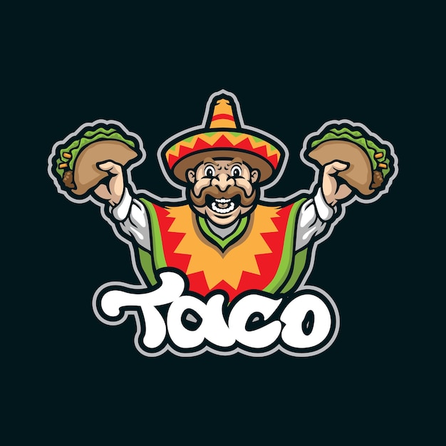 Vetor vector de design do logotipo do mascote taco com estilo de conceito de ilustração moderno para emblema de crachá e camiseta