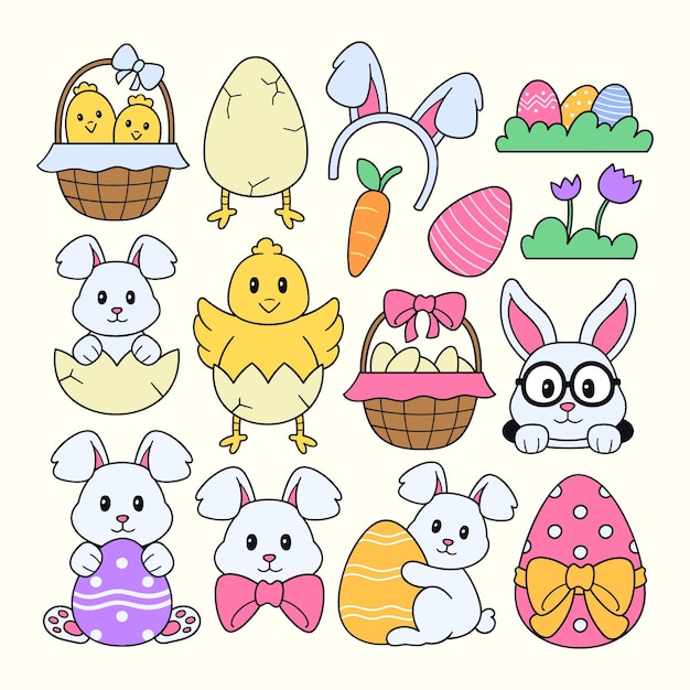Vector de elementos de ilustração de Doodle de Páscoa