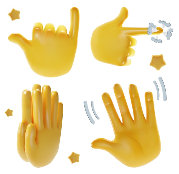Vector de estilo de desenho animado com diferentes mãos de emoji 3d