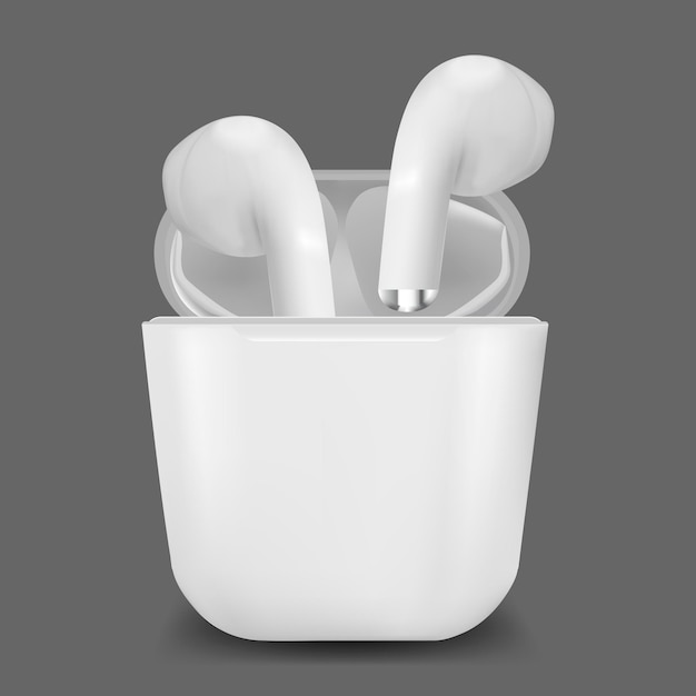 Vector de fones de ouvido sem fio brancos 3D detalhados e realistas