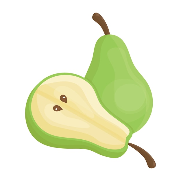 Vector de frutas frescas inteiras e meio cortadas isoladas em fundo branco