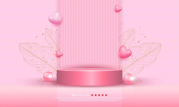 Vector de fundo de pódio rosa 3D renderização cor rosa pastel