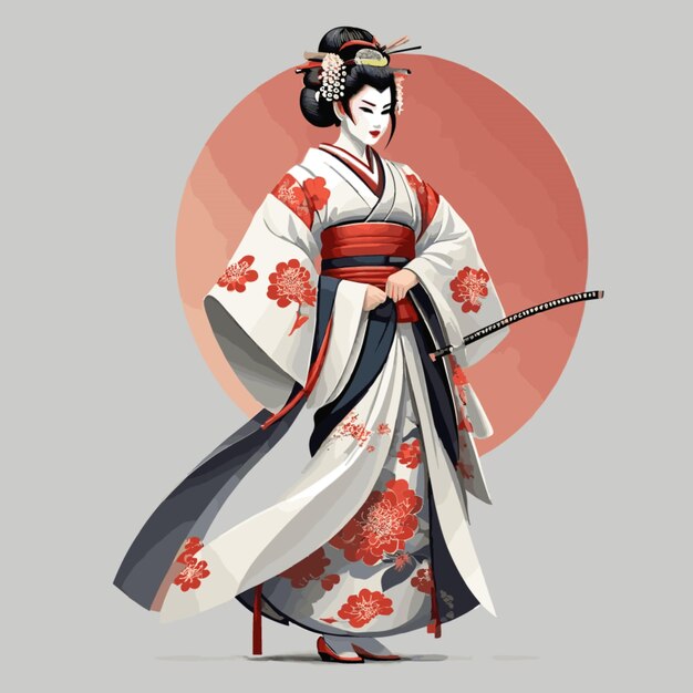 Vetor vector de geisha samurai em fundo branco