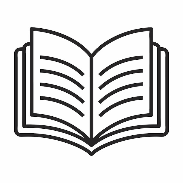 Vector de ícone de logotipo de arte de linha de livro em fundo transparente branco para uso na web