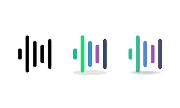 Vector de ícones de ondas sonoras conjunto de símbolos de ondas sonoras em estilo plano e gradiente Vector EPS 10.