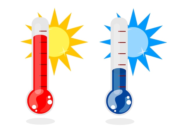 Vector de ícones frios e quentes Sinal de ilustração de temperatura Símbolo de termômetro Conjunto de logos de calor