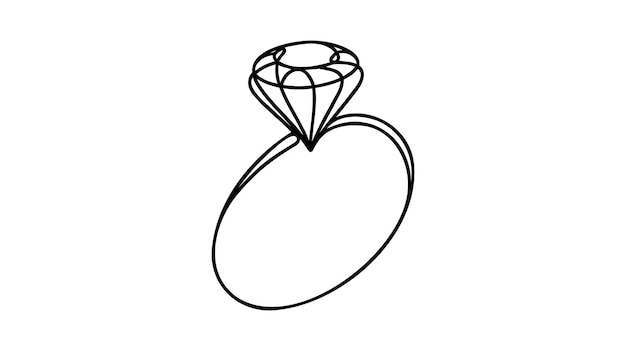Vector de ilustração de anel de pedras preciosas de diamante desenhado à mão com linha contínua