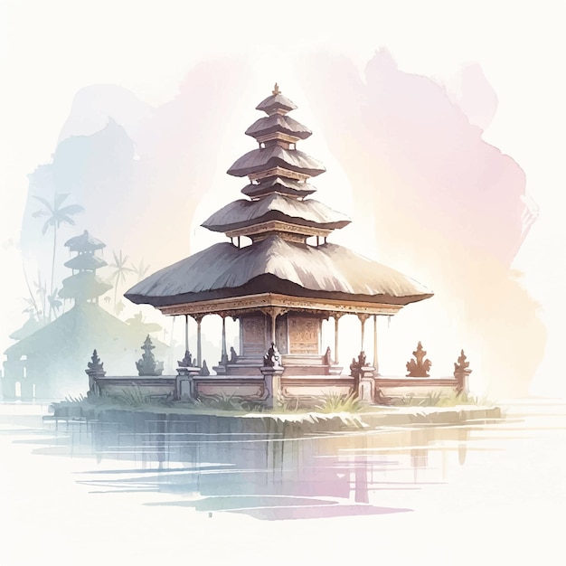 Vector de ilustração de aquarela do templo de Bali