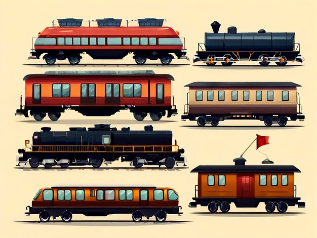 Vetor vector de ilustração de diferentes tipos de comboios isolados