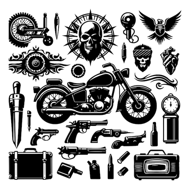 Vector de ilustração de elementos de silhueta de motocicleta