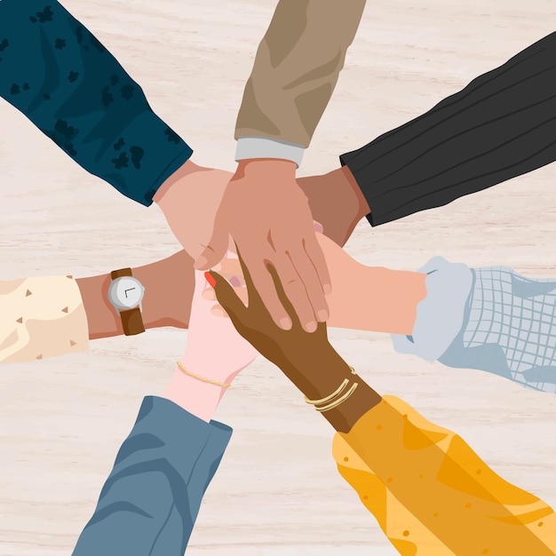 Vector de ilustração de pessoas de negócios de fundo de mãos unidas