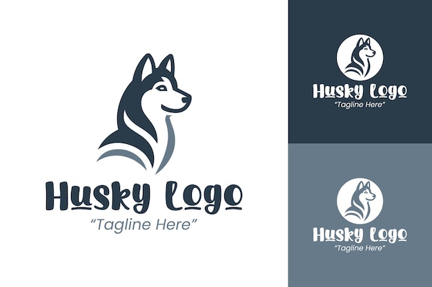 Vector de logotipo de Husky azul e cinza para marca de negócios amigável e ousada