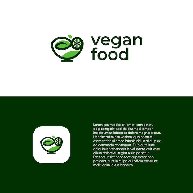 Vector de logotipo orgânico de folha de tigela de alimentos saudáveis