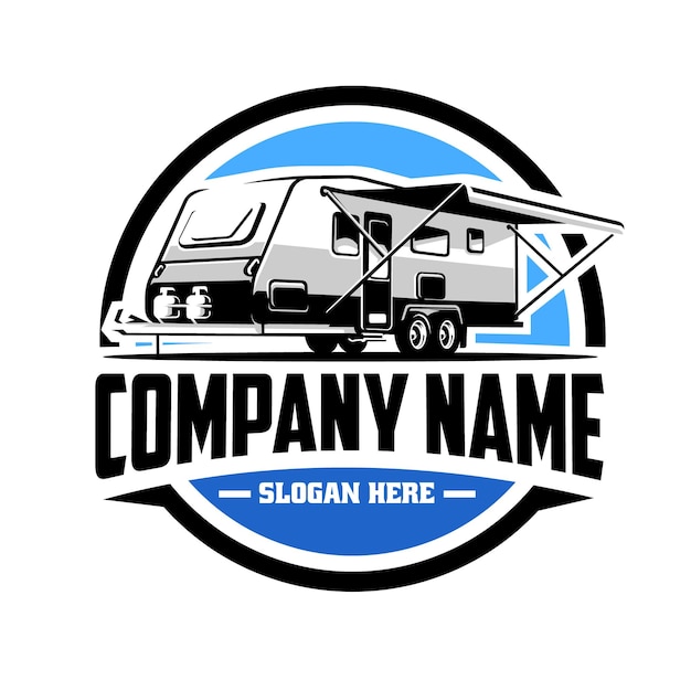 Vetor vector de logotipo pré-fabricado da empresa de caravanas, melhor para acampamentos e indústrias relacionadas com acampamentos ao ar livre