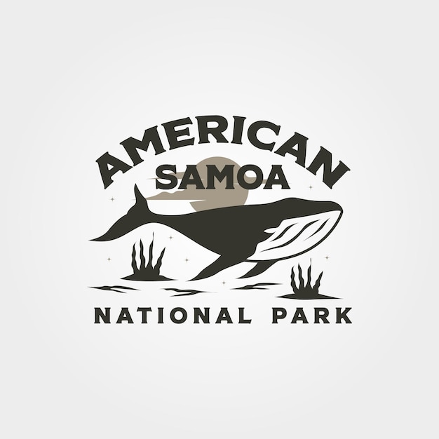 Vetor vector de logotipo vintage da samoa americana com desenho de ilustração de símbolo de baleia