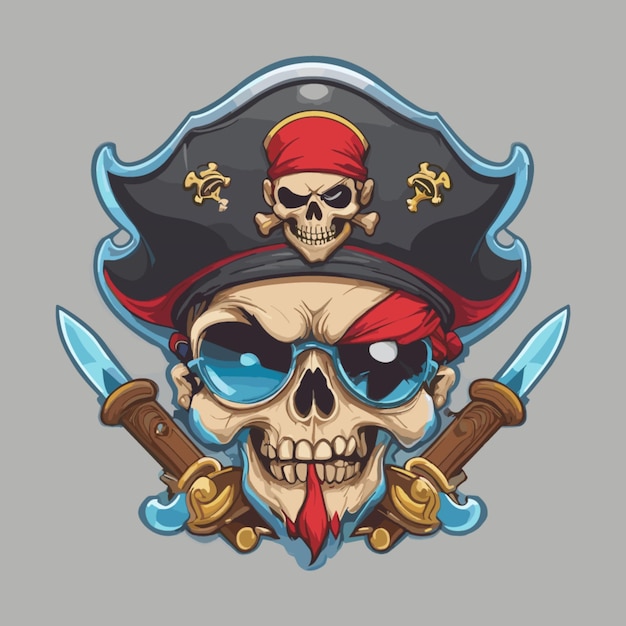 Vector de mascotes de piratas do crânio em fundo branco