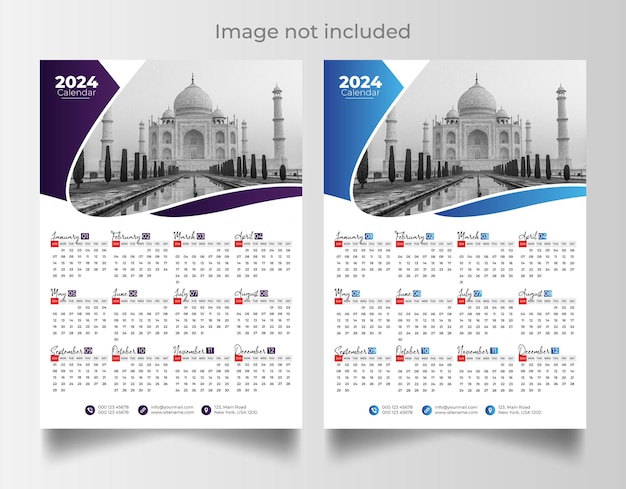 Vector de modelo de calendário de parede de 2024