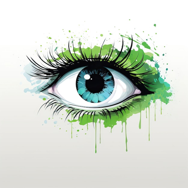 Vector de olho verde plano geométrico aquarela isolamento de fundo branco