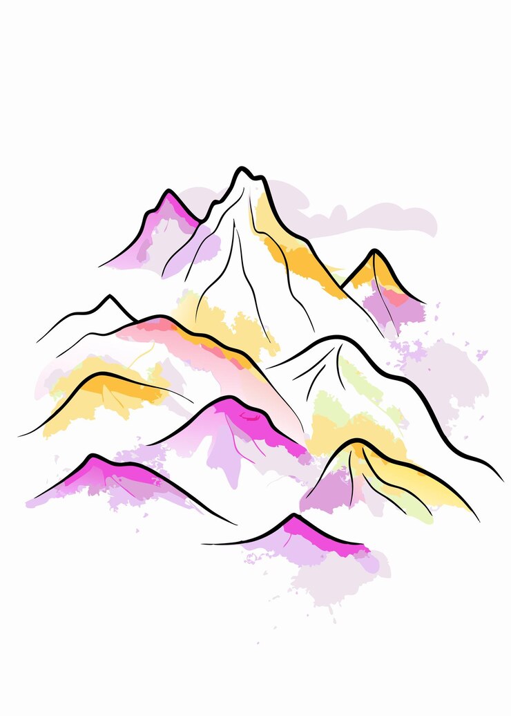 Vetor vector de paisagem de montanha em aquarela em fundo branco