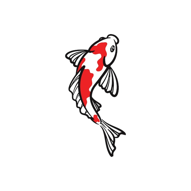 Vetor vector de peixe koi desenhado à mão ilustração artística da linha de carpa koi