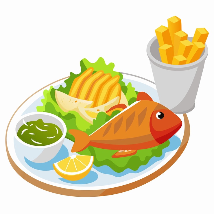 Vetor vector de peixes e batatas fritas