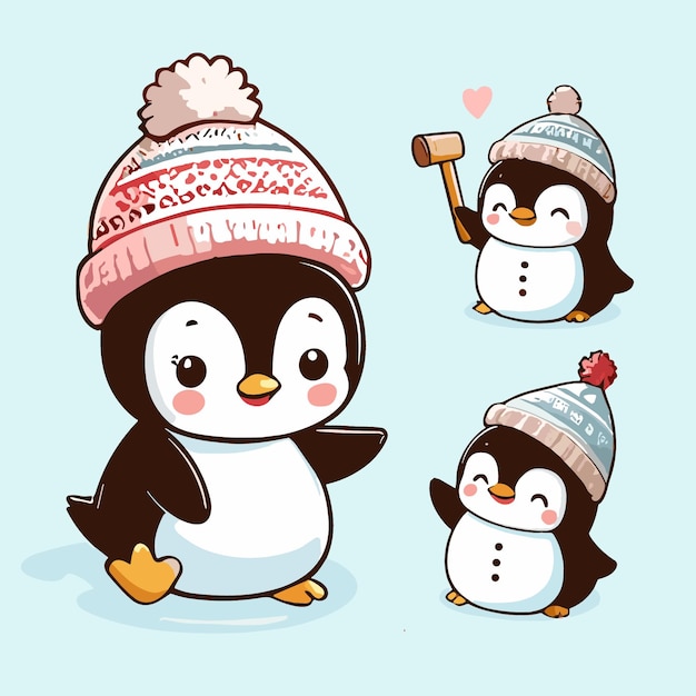 Vector de pinguim de inverno bonito