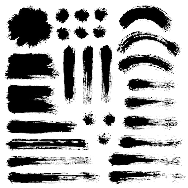 Vector de pintura grunge Pinturas de pincel pintadas Conjunto de caixas de texto redondas Fundamentos de textura de angústia Formatos de moldura de rótulos de banner desenhados à mão Elementos de design de textura preta Efeito de arranhão grungy