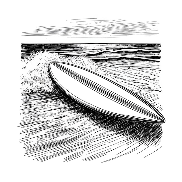 Vector de prancha de surf Esboço monocromático desenho de gravura monocromática em preto e branco
